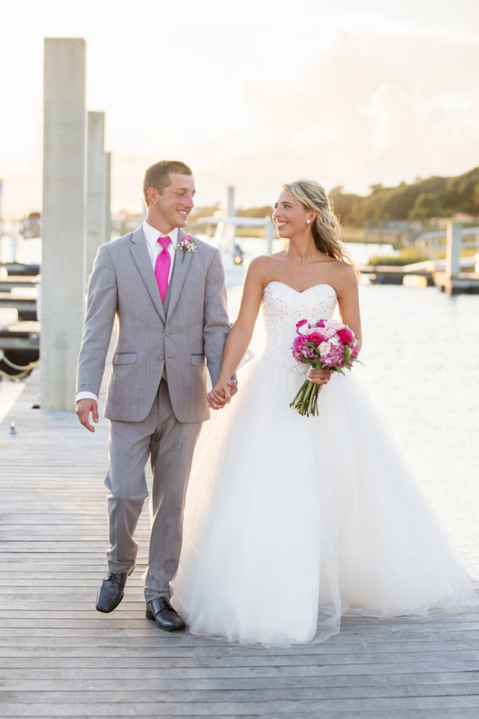 Bride and Groom on the docks at the Boathouse in Beaufort, NC