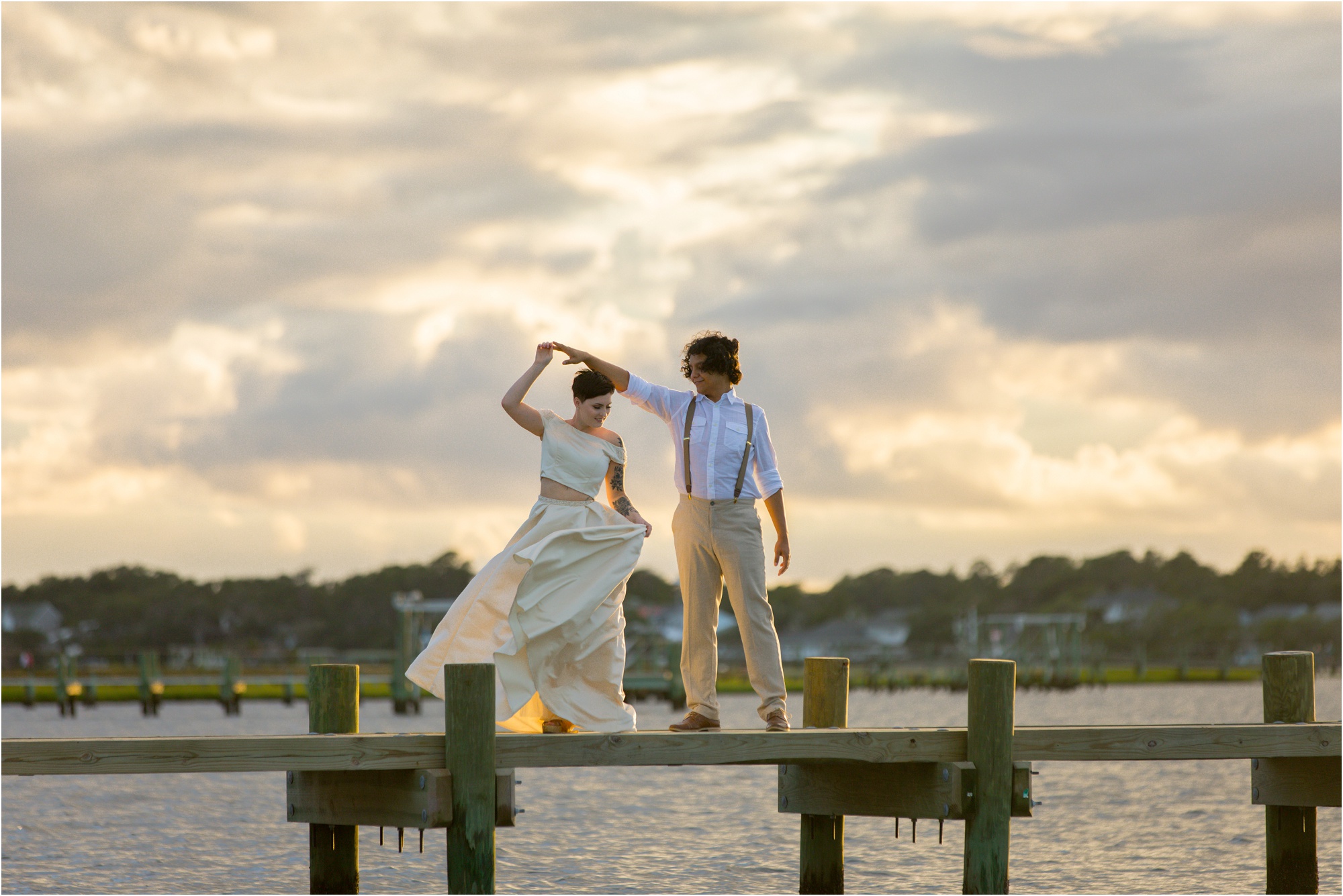 Sunset dock picture of Emerald Isle elopement